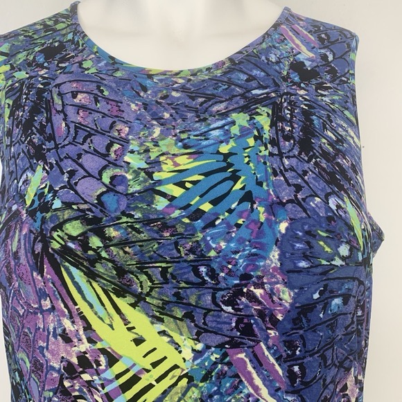 Attitudes Purple Abstract Midi Dress Stretch Knit A Line Shift 2XP Tropical - Picture 2 of 7